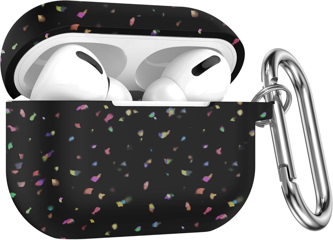 W-RARA Airpods pro 2nd Generation Case, Confetti Flakes Soft Silicone Protective Cover Compatible with Apple Airpods Pro 2nd & 1st Charging Case Cover with Keychain, Made from Recycled Materials (Black)