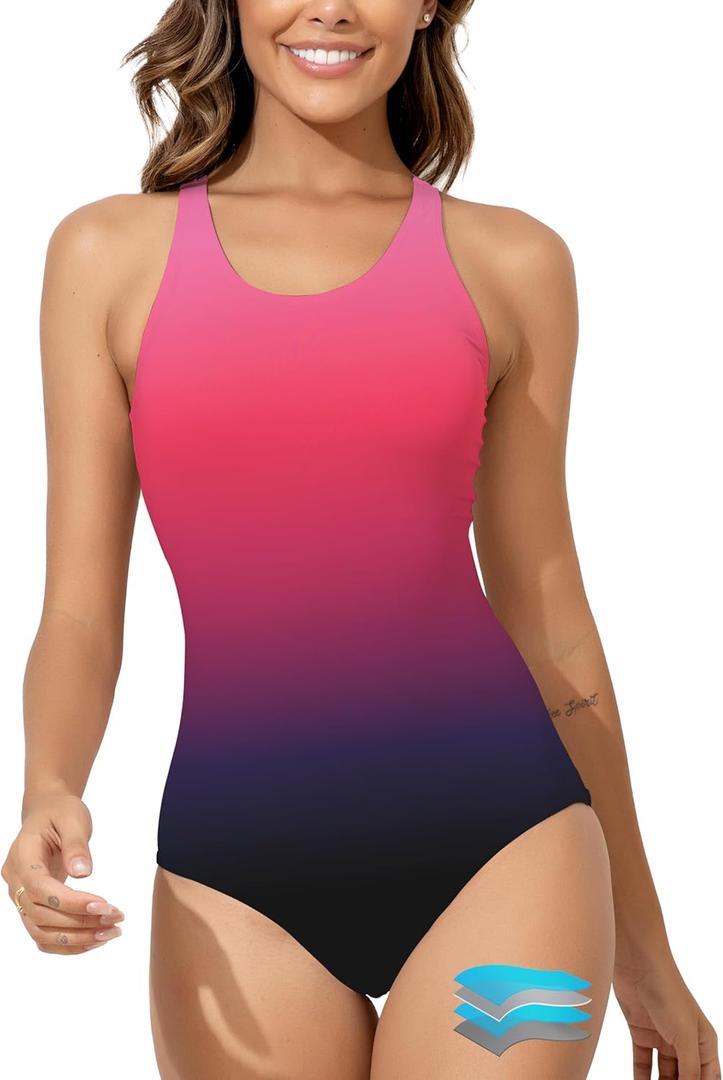 Beautikini Period Swimwear Women's One Piece Leak Proof Menstrual Bathing Suit Racerback Training Swimsuit for Teens Girls (Pink, XXS)