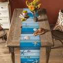 Starfish Table Runner 13x72 inch, Beach Ocean Blue Wood Grain Farmhouse Dinning Table Runner for Farmhouse Wedding Party Barbecue Table Decor