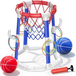 Laoyebaohao Pool Basketball Hoop Pool Games Pool Toys Ring Toss Game with 2 Basketballs Floating Basketball Hoop for Pool for Kids & Adults Indoor Outdoor