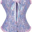 Women's Lace Up Corset Boned Floral Overbust Lingerie Bustier Bodyshaper Top  (4X-Large, Blue)