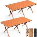 Suzile 2 Pack 4FT Folding Camping Table, Roll Up Portable Camp Table with Carry Bag, Low Collapsible Lightweight Aluminum Outdoor for Camping, Picnic, Beach, Patio, Kitchen(Nut Brown), 2 x 45.7 x 23.6 x 17.7 inches