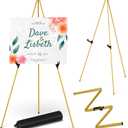 Display Artist Easel Stand - 63" Instant Tripod Collapsible Portable Floor Easel - Easy Folding Adjustable Art Poster Metal Stand for Display Show, Wedding, Painting - Gold