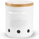 ONTUBE Garlic Keeper with Wooden Lid, 4.5-Inch Ceramic Garlic Holder Storage, Garlic Container for Kitchen, Garlic Saver to Keep Your Garlic Cloves Fresh Longe 24 oz (White)