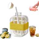 2-in-1 Ice Cube Tray, Touch-Free Press Ice Tray with Straw, Ice Cube Bottle, Leak-Proof Lid, for Freezer/Party/Home/Gym