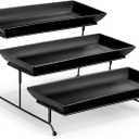MALACASA 3 Tier Serving Trays for Party, Stoneware Serving Platters and Trays, 14 Inch Tiered Tray Stand, Fruit Tray, Trays for Serving Food, Black Dessert Stand with Collapsible Sturdier Metal Rack