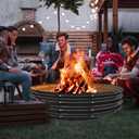 YSEJOMP 60 Inch Round Galvanized Fire Pit Ring/Fire Ring - Foldable and Perfect for Outdoor Gatherings and Campfires in The Yard/Garden/Park/Beach (Black+Gray, 5 FT Diameter+1 FT Tall)