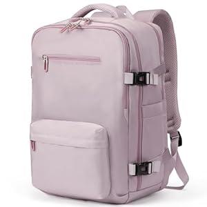 SHRRADOO Travel Backpack for Women & Men 40L, Airline Approved Carry On Luggage Personal Item Travel Bag fits 17" Laptop (Pink khaki)