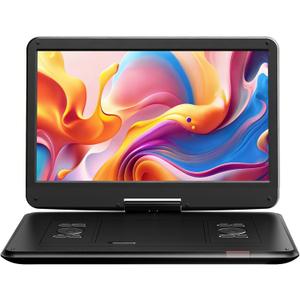 Yoton 17.5" Portable DVD Player with 15.6" HD Swivel Screen for for Kids Elderly, 6 Hours Working Time with Built-in Battery, Dual Stereo Speakers, USB/SD/TV Sync/Multiple Disc Formats, Black