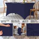 Famstar Table Cloth Navy Blue 8FT Spandex Tablecloth for Rectangle Fitted Table Cloths Stretch Covers Washable Wrinkle Free Tablecloths for Festival Camping Picnic Wedding Party
