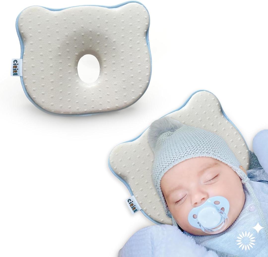 Memory Foam Baby Pillow, Soft Cozy Toddler Pillow Machine-Washable, Head and Neck Support Breathable Anti-Slip Design for Infants for Small Boys and Girls Prevent Flat Head Tummy (Beige)