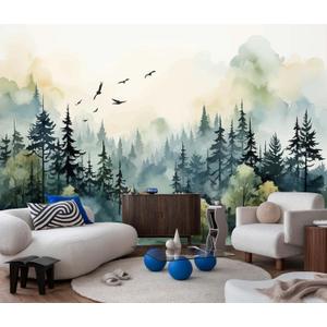 Green Forest Woodland Wallpaper Mural Large Art Wall Decorative Mural for Bedroom Living Room (Not Self-Adhesive) (106" x 75") Green Forest Woodland Wallpaper Mural Large Art Wall Decorative Mural for Bedroom Living Room (Not Self-Adhesive) (106" x 75")