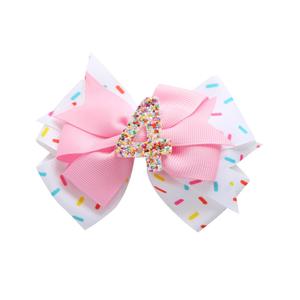Birthday Hair Bow for Baby Girls 1 2 3 4 5 6 Years Sprinkle Decorations Confetti Ice Cream Party Pink Hair Accessories for Four 4th Birthday