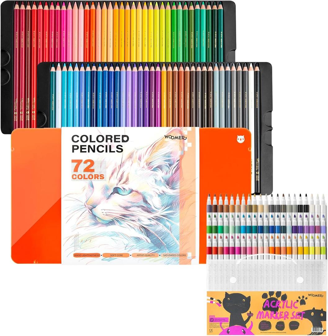 72 Colored Pencils & 63 Acrylic Paint Pens Complete Set for Drawing & Painting on Paper, Canvas & More