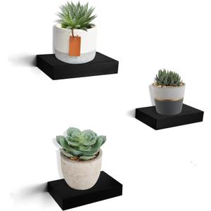 HAO Small Floating Shelf 6 inch Wall Mounted Mini Hanging Display Shelves for Living Room Bedroom Bathroom Set of 3 Black