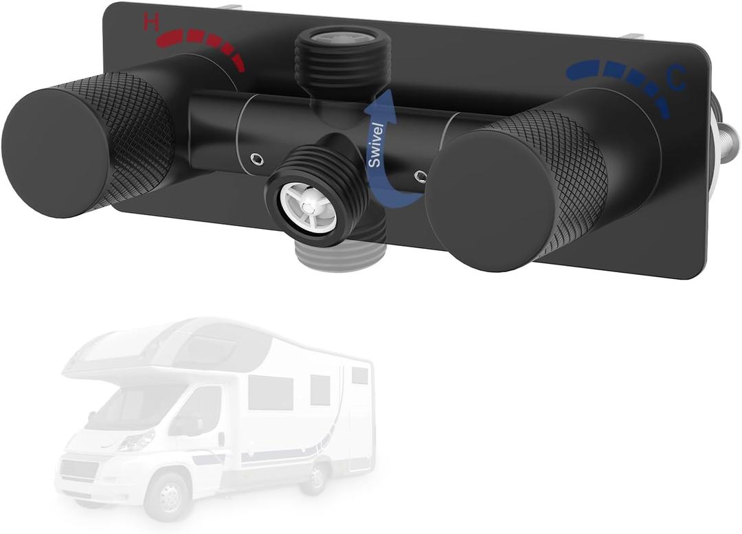 4" All Metal RV Shower Faucet Valve, Heavy-Duty Camper Shower Diverter Replacement for Indoor and Outdoor Use, Leak-Proof Design with Easy Control Knob, Black