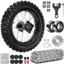 12'' Wheel & 80/100-12 3.00-12 80x100x12 Rear Dirt Bike Tire Rim for 125cc 110cc SSR CRF110F PW80 TTR110 KLX110 KLX110L KX65 DS80 JR80 Baja DR70 Off Road Pit Bike Parts with 428 Chain