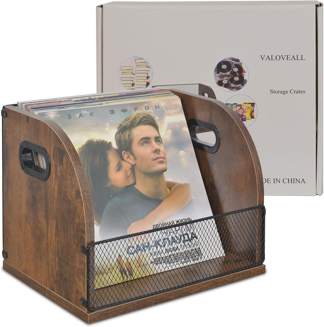 Vinyl Record Storage Record Crates for Vinyl Record Holder Wooden LP Record Storage Vinyl Crate Holds Up to 50 Record (Retro Color (1 Pack)), vintage brown