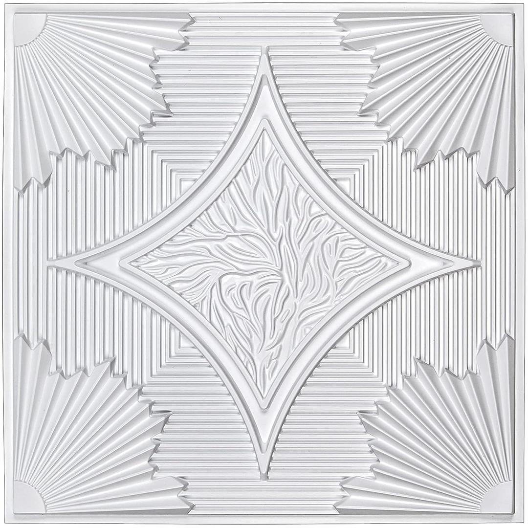 Art3d Drop Ceiling Tiles 24x24 in White (12-Pack, 48 Sq.ft), 3D Wainscoting Panels Glue Up 2x2