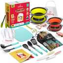Baketivity Kids Cooking Set Real Utensils With Kitchen Tool Guide - Complete Junior Cooking Set Gift For Girls Or Boys With Mixing Bowls, Cutting Board, Knife, Apron - Kids Baking Set For Real Cooking