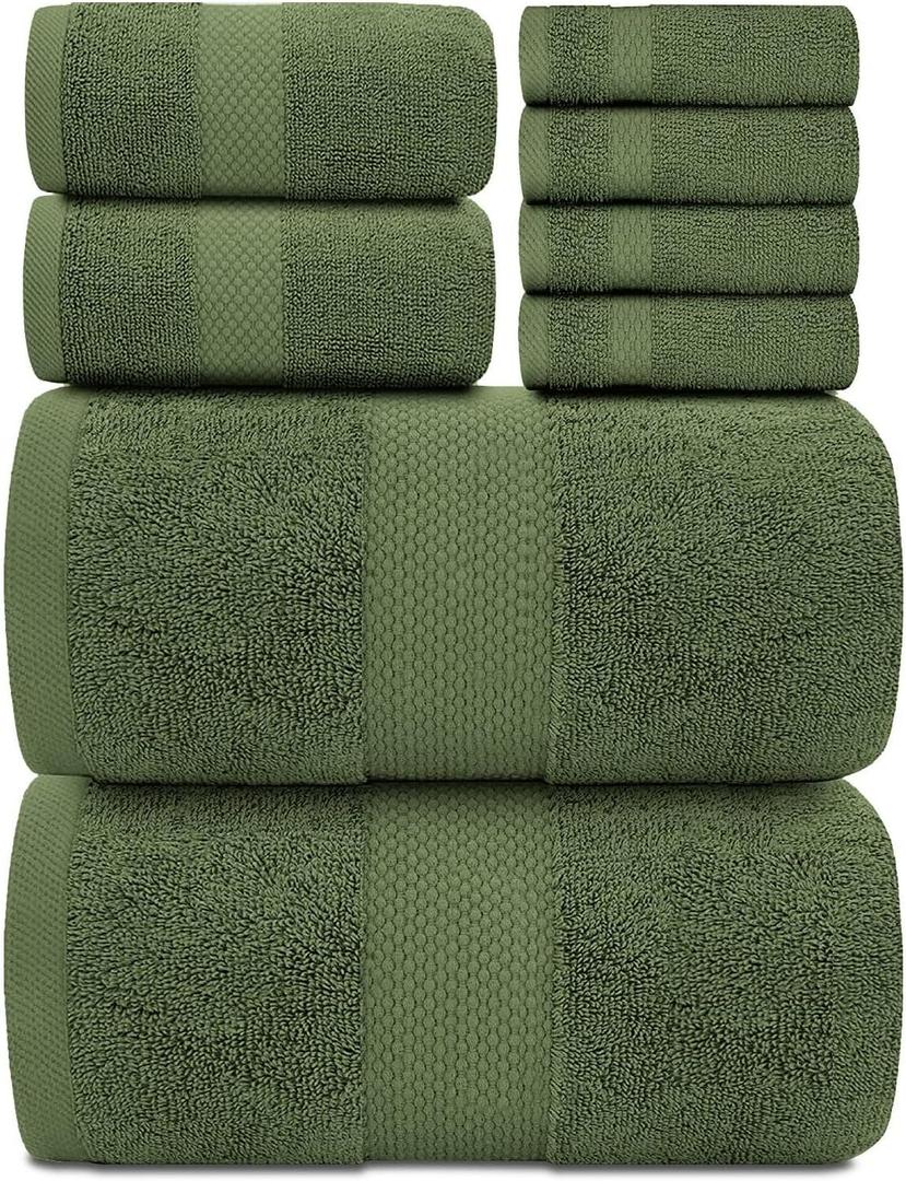 White Classic Luxury Bath Towel Set of 8 Pieces - 100% Turkish Cotton Highly Absorbent Towels for Bathroom, 2 Luxury Bath Towels 700GSM, 2 Hand Towels, 4 Washcloths, Sage Green