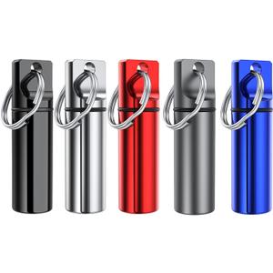 Small Portable Pill Box Keychain (5 Pack), Aluminium Alloy Mini Pill Organizer Case Container for Purse,Waterproof Metal Pill Holder Medicine Bottle for Outdoor Camping Travel (5 Piece Set)