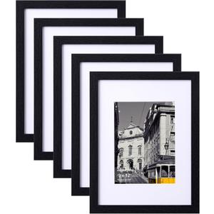 eletecpro 9x12 Picture Frames Set of 5, Gallery wall frame Display 6x8 Photo with Mat or 9x12 without Mat, Picture Frame Collage Wall Decor for Tabletop or Wall Mounting, Black