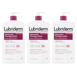 Lubriderm Advanced Therapy Moisturizing Lotion with Vitamins E and B5, Deep Hydration for Extra Dry Skin, Non-Greasy Formula, 24 fl. oz (Pack of 3)