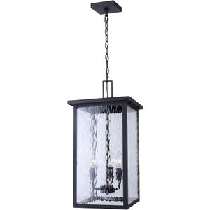 Ocino 3-Light Outdoor Pendant Light, Black Finish with Adjustable Chain Height and Textured Glass, Wet-Rated Lighting Ideal for Porches, Patios, Entryways