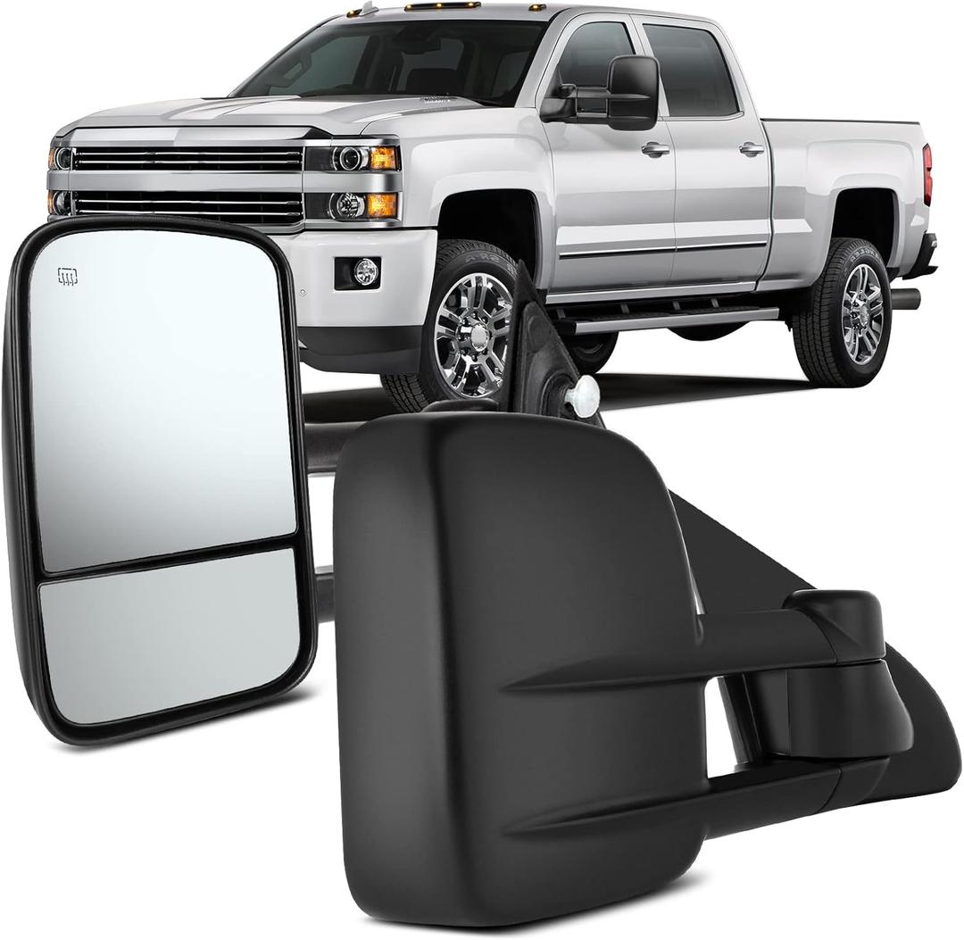 OCPTY Towing Mirrors, Power Heated Towing Mirrors For 2014-2018 For Chevy Silverado 2014-2018 For Gmc Sierra With Black Housing
