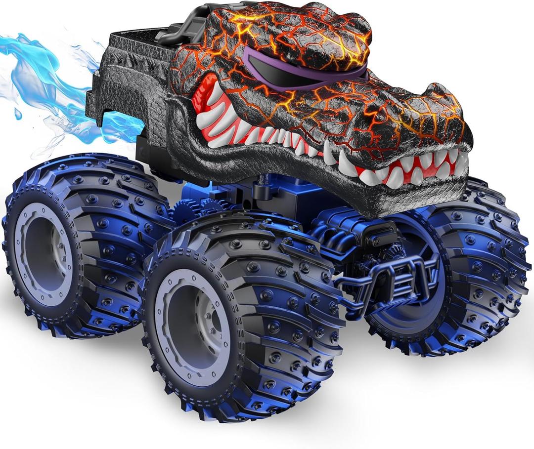 AUUGUU Remote Control Monster Trucks, 2.4GHz All Terrain RC Cars with Light Spray, Birthday Gift for Kids 3 4 5 6 7 8, Toddler Toys for Boys Girls 3+ Year Old