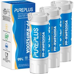 PUREPLUS XWF Replacement (NOT XWFE) for GE WR17X30702, GBE21, GDE21, GDE25, GFE24, GFE26, GNE21, GNE25, GNE27, GWE19, GYE18, CFE26 French Door & Side by Side Refrigerator Water Filter, 3Pack