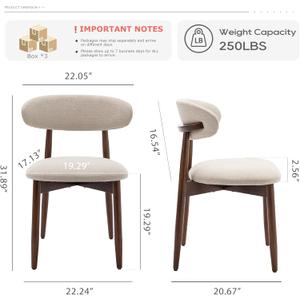 COLAMY Wooden Dining Chair, Modern Fabric Upholstered Dining Room Chair, Farmhouse Kitchen Side Chairs with Foot Pegs, Beige