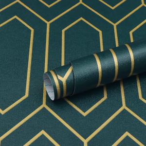Safiyya Geometric Wallpaper Gold and Dark Teal Contact Paper Self Adhesive Wallpaper Peel and Stick Contact Paper Removable Wallpaper for Walls Vinyl Roll 196"x17.3"