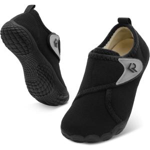 relxfeet Men's Slippers Wide Width Adjustable Orthopedic Diabetic House Shoes for Neuropathy Swollen Feet Relief Non-Slip Rubber Sole Indoor Outdoor  (All Black, Size 11 Wide)