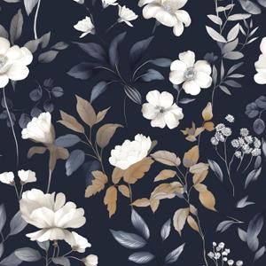 Dark Blue Floral Peel and Stick Wallpaper Boho Leaf Contact Paper Dark Flower Removable Self Adhesive Waterproof Wall Paper for Cabinet Drawers Wall Decor Renter Friendly 17.5''x118.1''