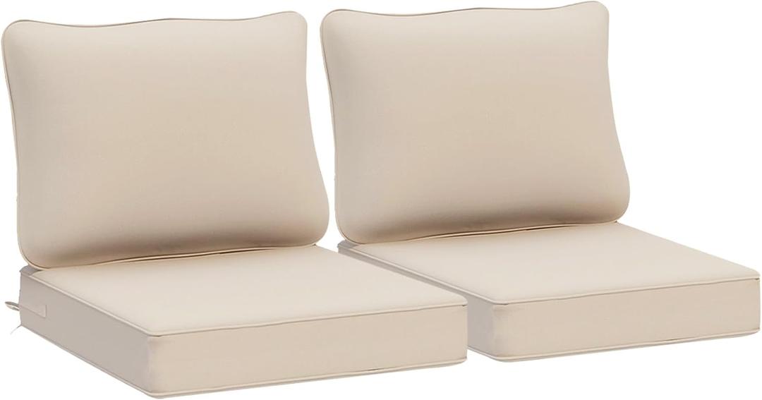 AAAAAcessories Outdoor Deep Seat Cushions, Waterproof, Fade-Resistant Patio Furniture Replacement Cushions, 24" x 24" x 5", Set of 2, Beige (24x24-19'' Mid Back-2 Count)