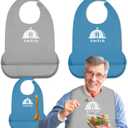 2 Pack Silicone Adult Bibs with Crumb Catcher, Washable and Adjustable Adult Bibs for Elderly Men Women Seniors