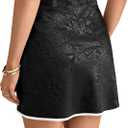 LYANER Women's Jacquard Wrap Front Hem Elastic High Waisted Zipper Mini Short Skirt (Medium, Black)