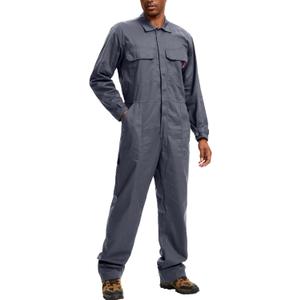 WORK IDEA Men's Coveralls Long Sleeve 100% Cotton Twill Workwear Jumpsuit Relaxed Fit (XX-Large, Grey)