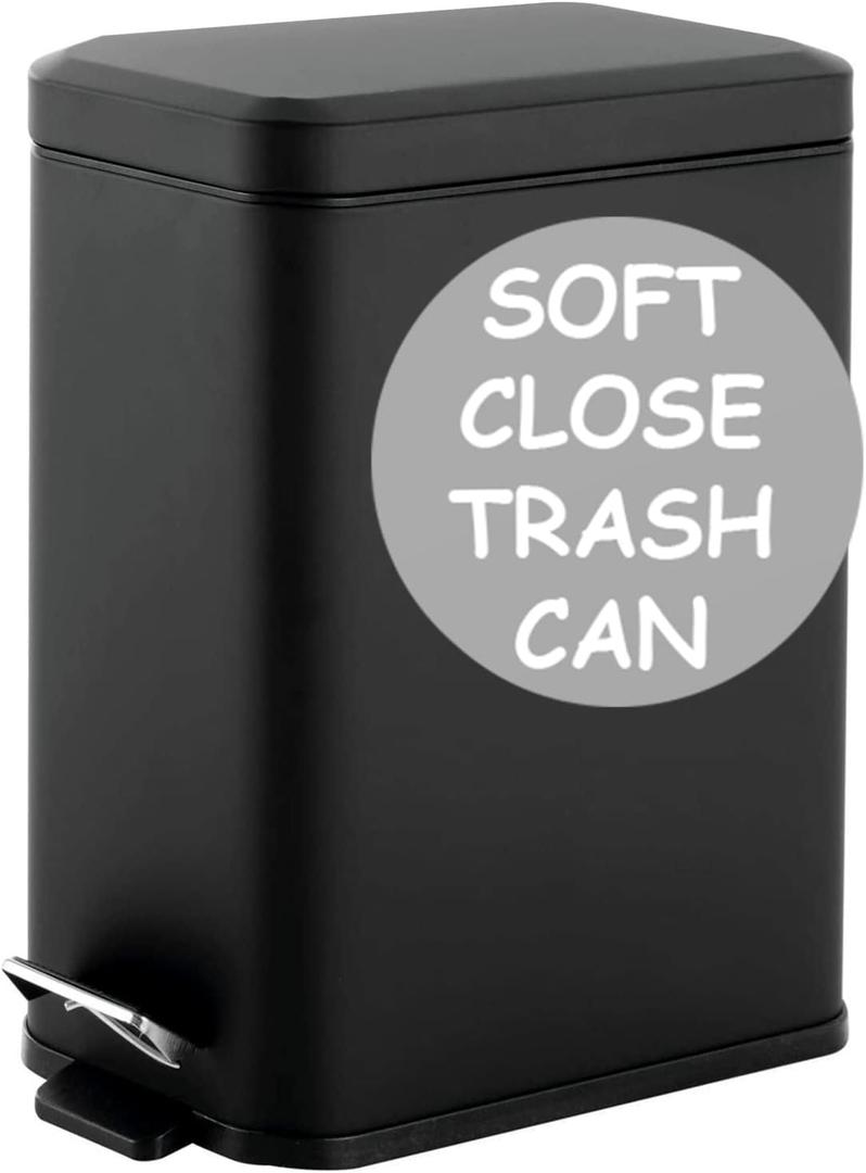 Homie Soft Close, Slim Trash Can 3.2 Gallon with Anti - Bag Slip Liner and Lid, Use as Mini Garbage Basket, Slim Dust Bin, or Decor in Bathroom, Restroom, Kitchen, or Bedroom (Matte Black) (12L / 3.2 Gallon)