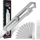 BECOWIN 7-In-1 Mutipurpose Utility Knife, Stainless Steel Retractable Box Cutter, Heavy Duty Snap off Cutter Knife with 10PC 18MM SK5 Blades, Safety Lock Design