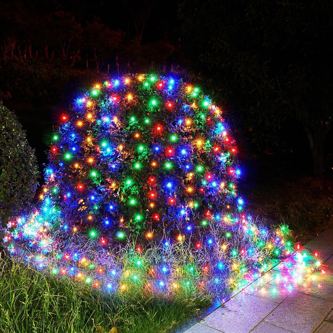 BlcTec Outdoor Christmas Lights 200 LED 8.4ft x 5.2ft Christmas Net Lights with 8 Modes, UL Certified, Timer, Connectable, Waterproof Design for Bushes, Shrubs Outdoor Xmas Decorations, Multicolor (Muticolor)