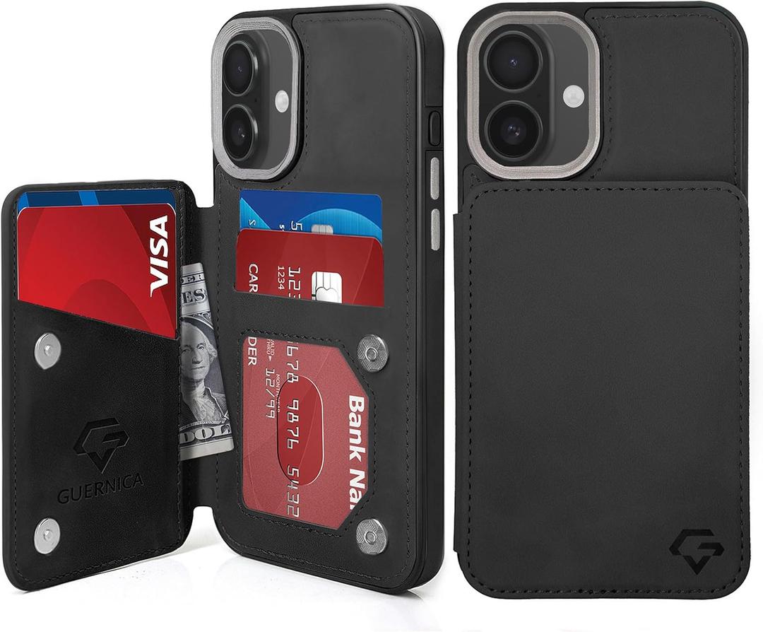 GUERNICA for iPhone 16 Wallet Case with RFID Blocking Card Holder for Women Men, Kickstand Shockproof Phone Case for iPhone 16(6.1"),Black