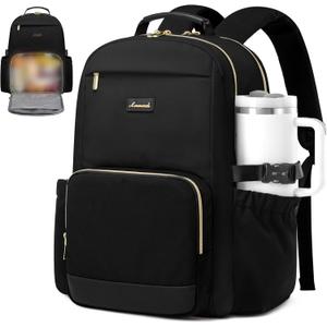 LOVEVOOK Lunch Backpack with Lunch Compartment,15.6 Inch Laptop Work Travel Insulated Cooler Backpack Purse,Waterproof College Teacher Nurse Lunch Bag Box with Tumbler Holder,Gifts for Men Women,Black