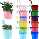 12 Pack Balcony Planters Railing Hanging, Colorful Railing Planter 5.2 Inches Plant Pots with Drainage Holes Hanging Plant Holder Indoor Hanging Planters