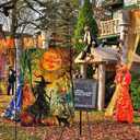 3 x Halloween Witch Garden Flag 12x18 Double Sided Outside Holiday Decorations Vertical Burlap Yard Flags (Vibrant Color)