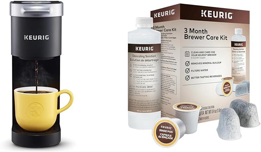 Keurig K-Mini Single Serve Coffee Maker, Black & 3-Month Brewer Maintenance Kit Includes Descaling Solution