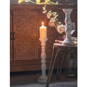 White Rustic Candle Holders for Pillar Candles,18-Inch Vintage Wooden Candle Holders Pillar,Candle Holder for Candlesticks,Farmhouse Style Accent Decor,Gift for Home (1Piece, 5.5" x 5.5" x 18.3")