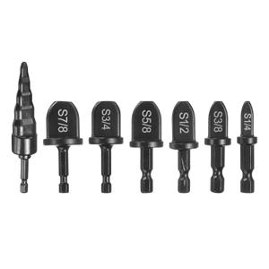 uxcell 7Pcs Swaging Tool Drill Bit Set 1/4" 3/8" 1/2" 5/8" 3/4" 7/8" HVAC Repairing Tube Expander with 5 in 1 Flaring Tool for Copper Aluminum Pipe, Black
